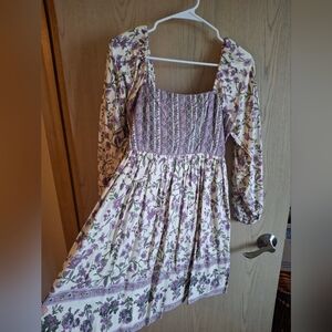 Floral Purple and Cream Mini Dress